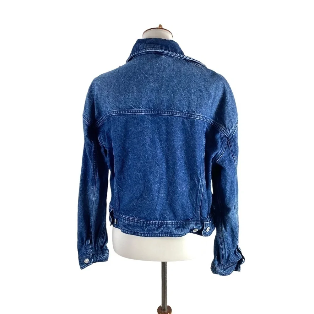 Free People Crop Denim Trucker Jacket in Gemini Wash SZ L - Picture 8 of 8